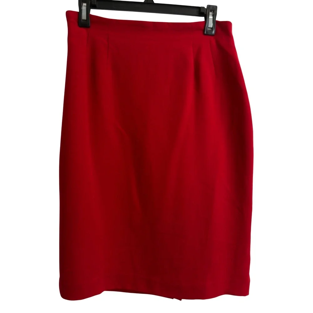 Vintage Red Suit Set Women's 10 V-neck Longline Blazer and Pencil Skirt Red